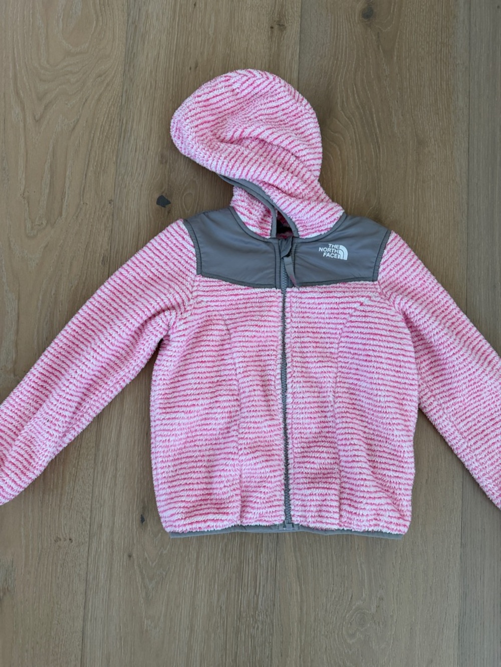 The North Face Pink and Gray Hooded Fleece Jacket